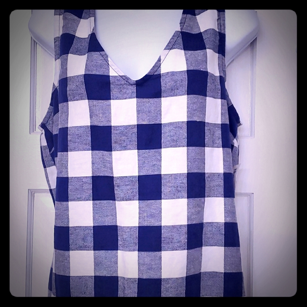 Blue/white checked tank. Regular length.
